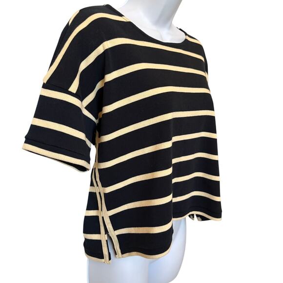 La Ligne "Short Sleeve Breton Tee" Shirt Cotton Boatneck Stripes Boxy Cropped XS - Picture 5 of 10